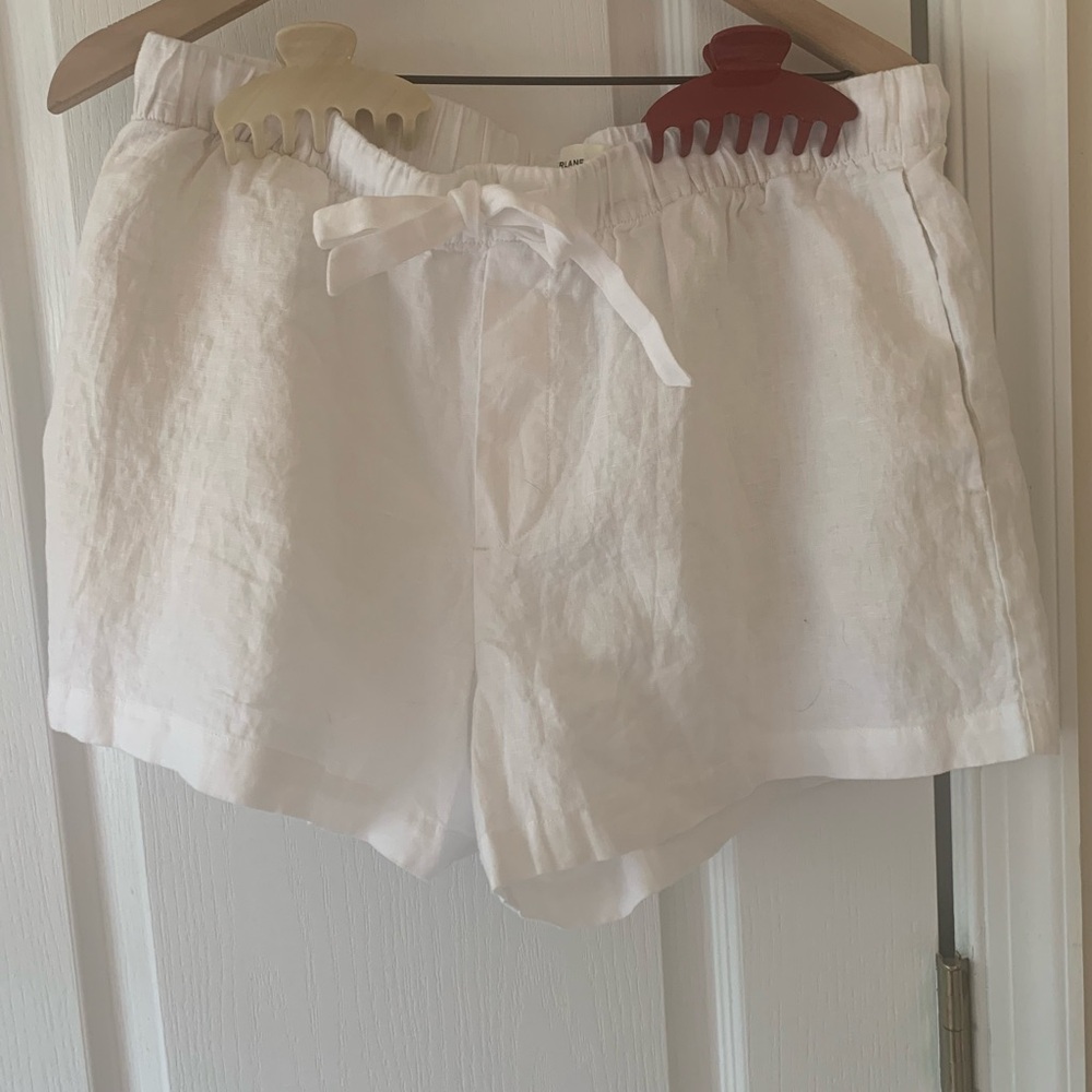 Everlane White Linen Tie-Front High Waist Shorts